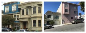 Left: Kathryn Anderson's family lived at 134 Hancock Street (the building on the left) in 1907 before she was born, but were living in 132 Hancock next door on the right when she was born in 1908. Right: The Andersons moved to 22 Diamond Street in 1909. The original building no longer exists.