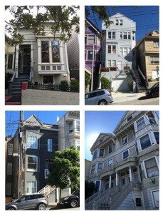 Possible homes that could have been the basis for Kathryn's fictionalized childhood home. Clockwise from top left, and from most probably to least probable: 313 Castro, 829 Castro, 646 Castro, and 657 Castro.