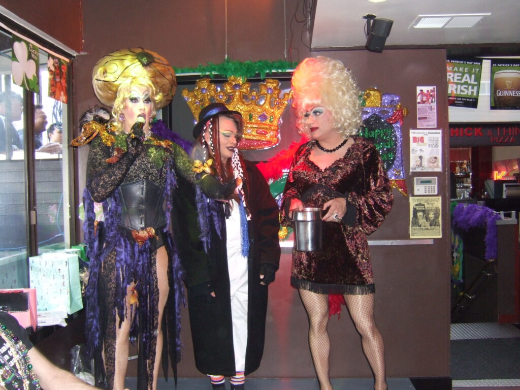 Peaches Christ and Heklina fundraising at the LookOut for the Trannyshack trip to New Orleans, March 15, 2008. (Photo courtesy of Kevin Goebel)